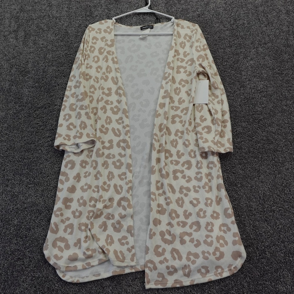 Heimish USA Cardigan Womens Medium Tan Leopard Print Open Front Kimono